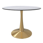 Tavolo da pranzo rotondo da 100 cm per 4 persone con piano in MDF e base in acciaio color oro per cucina e sala da pranzo
