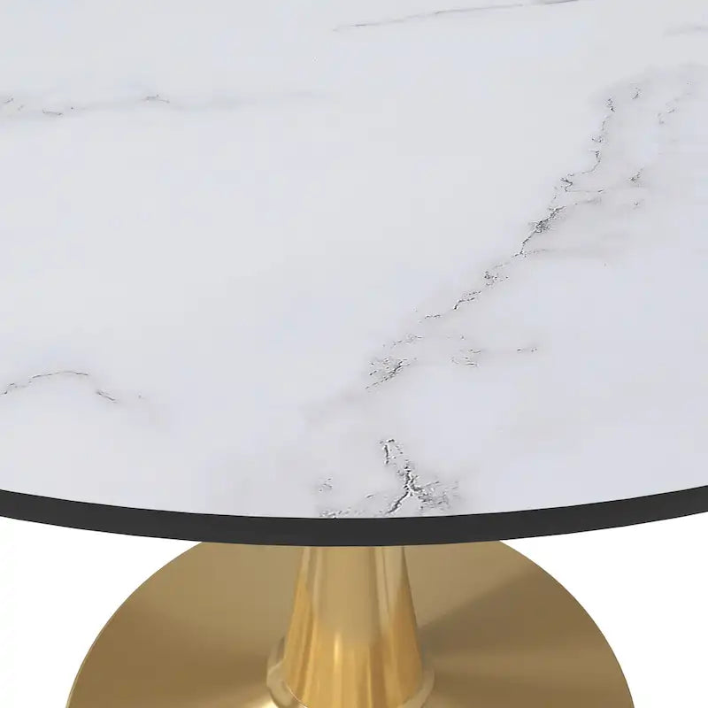 Tavolo da pranzo rotondo da 100 cm per 4 persone con piano in MDF e base in acciaio color oro per cucina e sala da pranzo
