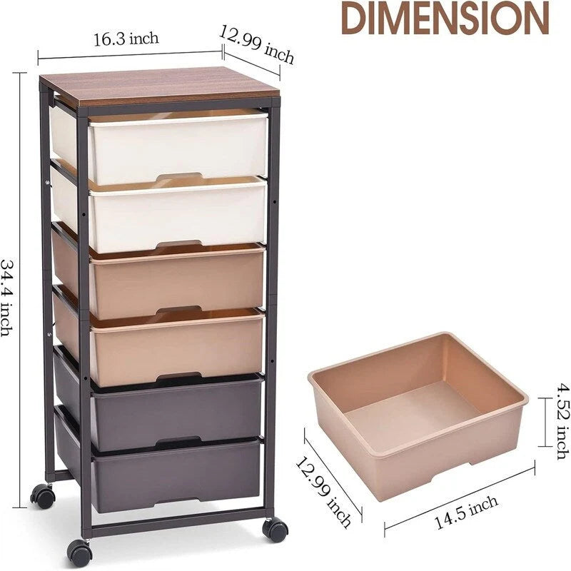 Carrello portaoggetti su rotelle con 6 cassetti - 12.99P x 16.3L x 34.4A