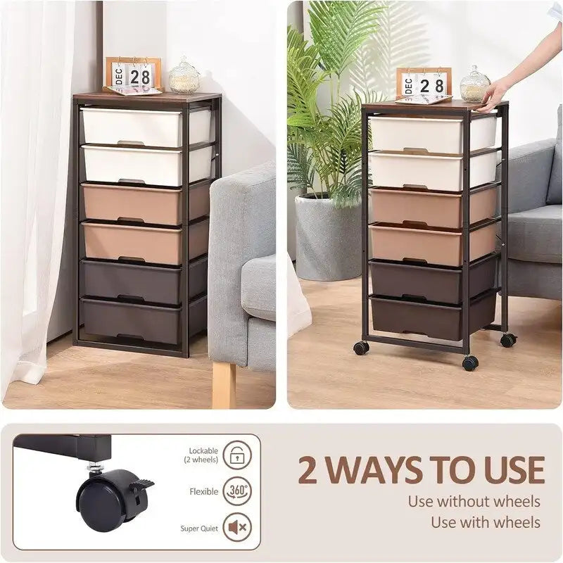 Carrello portaoggetti su rotelle con 6 cassetti - 12.99P x 16.3L x 34.4A