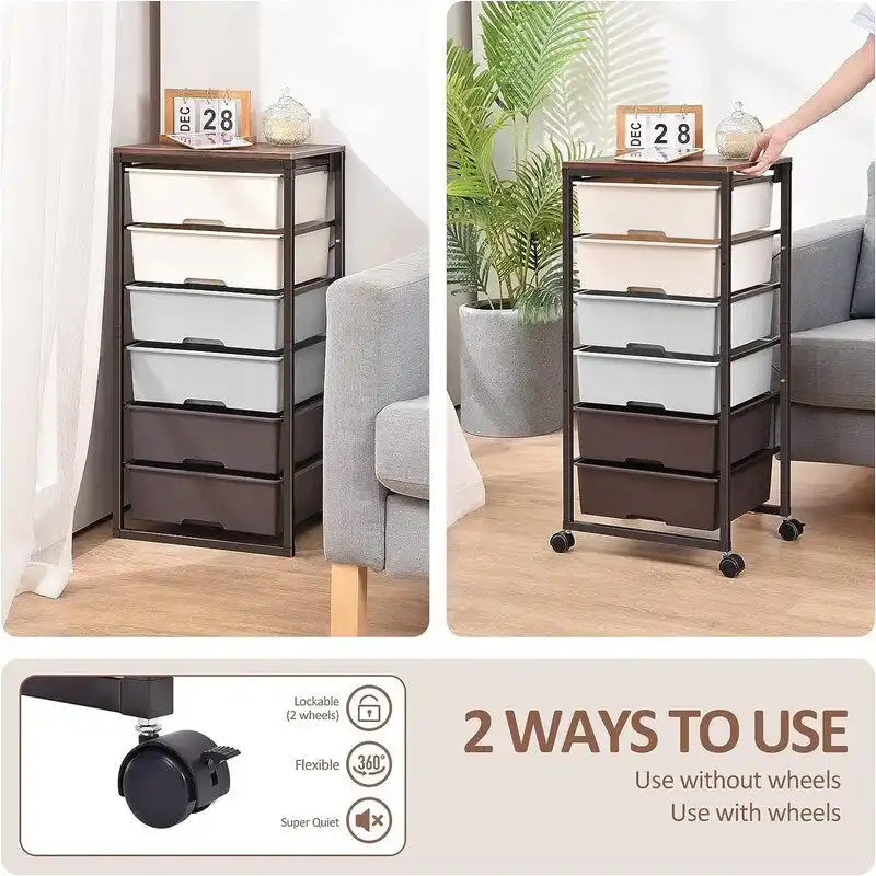 Carrello portaoggetti su rotelle con 6 cassetti - 12.99P x 16.3L x 34.4A