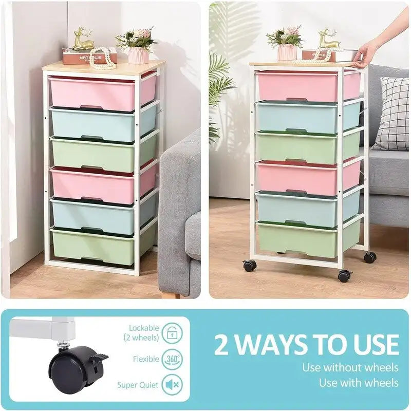 Carrello portaoggetti su rotelle con 6 cassetti - 12.99P x 16.3L x 34.4A