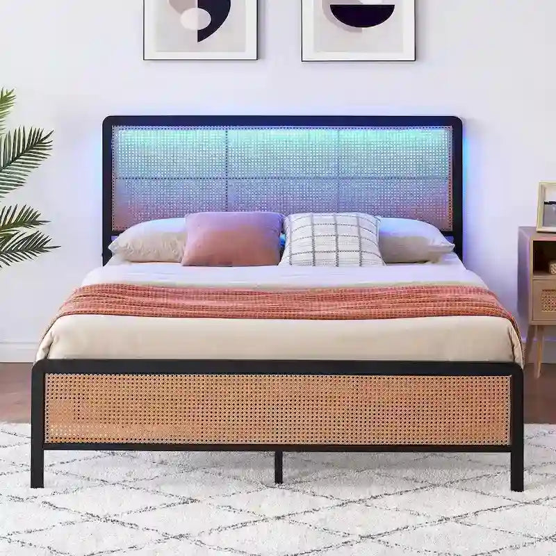 Letti Bohemien Moderni in Rattan con Luci Led