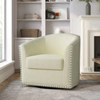 Poltrona girevole accent in lino imbottita con borchie, stile moderno