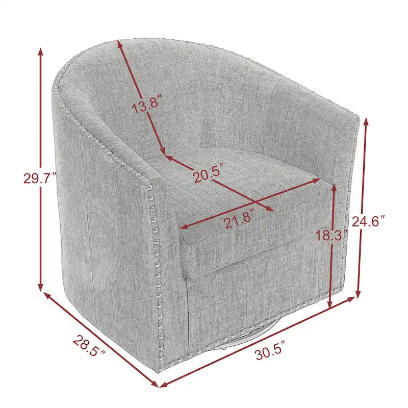 Poltrona girevole accent in lino imbottita con borchie, stile moderno
