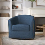 Poltrona girevole accent in lino imbottita con borchie, stile moderno