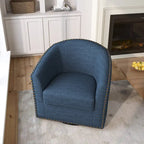Poltrona girevole accent in lino imbottita con borchie, stile moderno