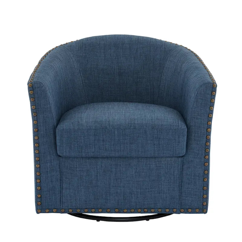 Poltrona girevole accent in lino imbottita con borchie, stile moderno