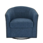 Poltrona girevole accent in lino imbottita con borchie, stile moderno