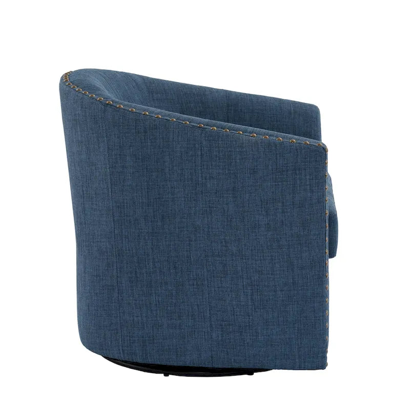 Poltrona girevole accent in lino imbottita con borchie, stile moderno