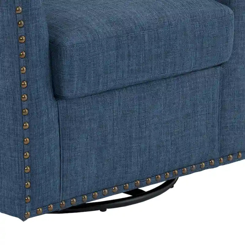 Poltrona girevole accent in lino imbottita con borchie, stile moderno