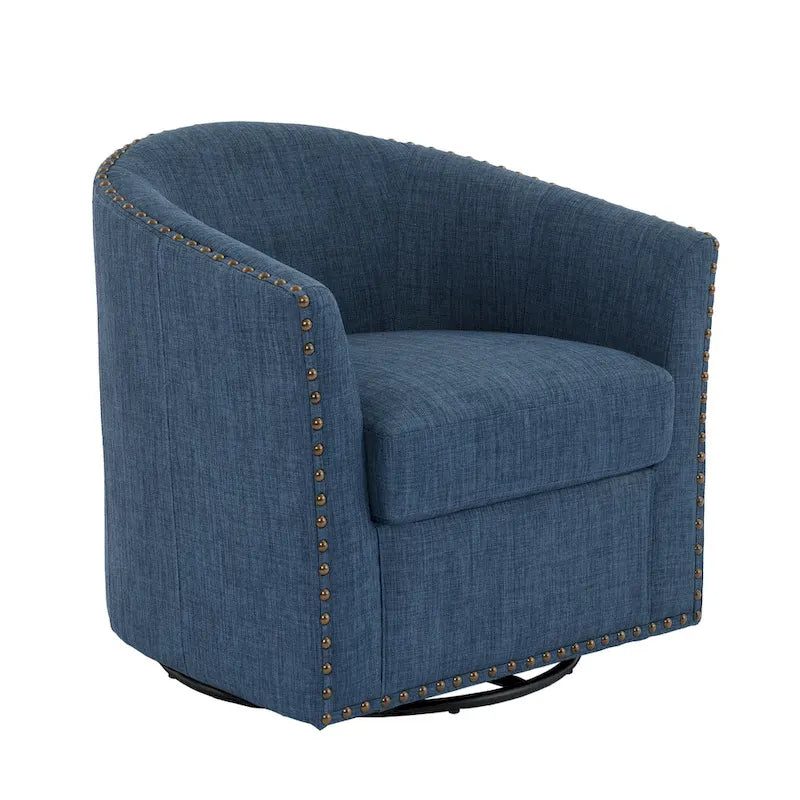 Poltrona girevole accent in lino imbottita con borchie, stile moderno