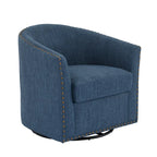 Poltrona girevole accent in lino imbottita con borchie, stile moderno