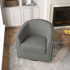 Poltrona girevole accent in lino imbottita con borchie, stile moderno