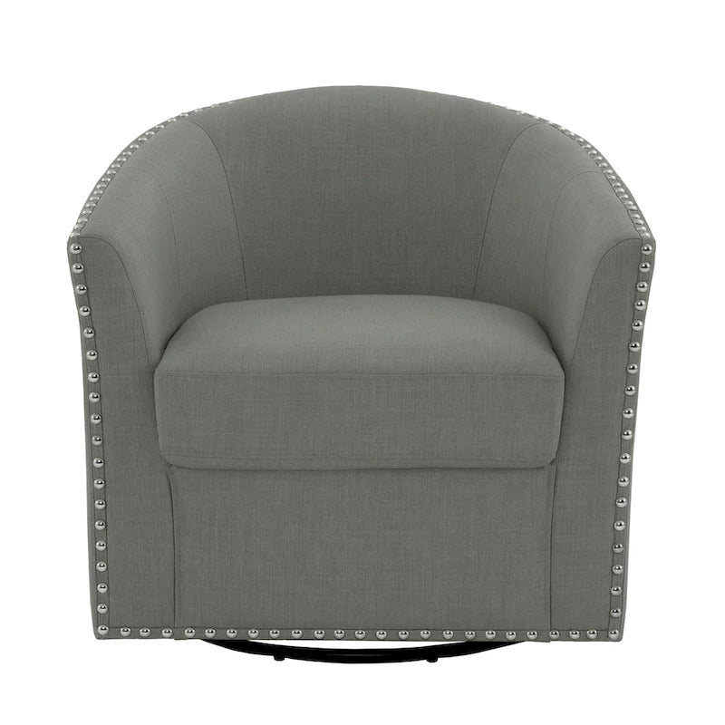 Poltrona girevole accent in lino imbottita con borchie, stile moderno