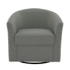 Poltrona girevole accent in lino imbottita con borchie, stile moderno