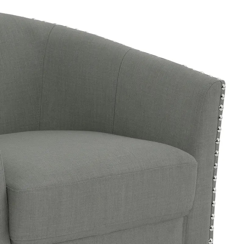 Poltrona girevole accent in lino imbottita con borchie, stile moderno