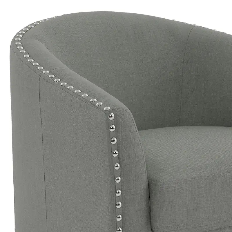 Poltrona girevole accent in lino imbottita con borchie, stile moderno