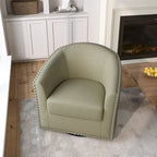 Poltrona girevole accent in lino imbottita con borchie, stile moderno
