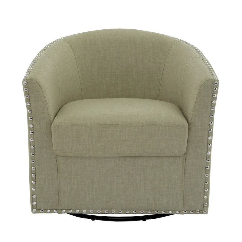 Poltrona girevole accent in lino imbottita con borchie, stile moderno