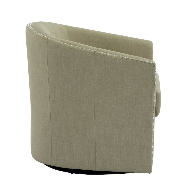 Poltrona girevole accent in lino imbottita con borchie, stile moderno