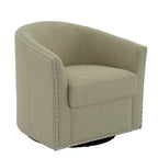 Poltrona girevole accent in lino imbottita con borchie, stile moderno