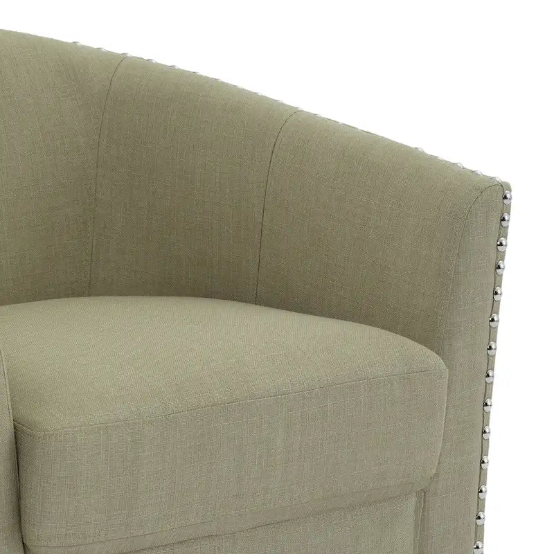 Poltrona girevole accent in lino imbottita con borchie, stile moderno