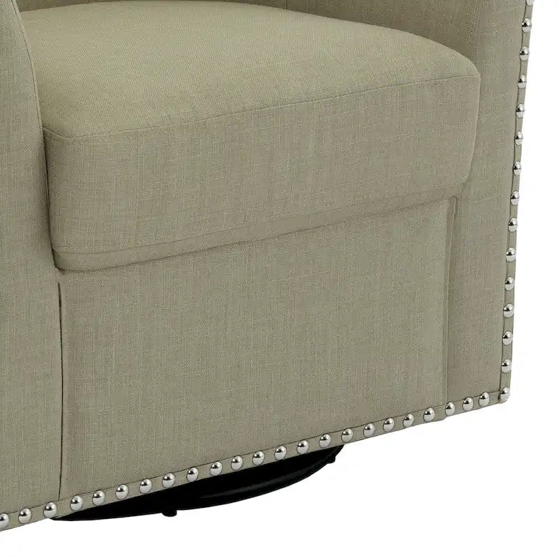 Poltrona girevole accent in lino imbottita con borchie, stile moderno