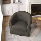 Poltrona girevole accent in lino imbottita con borchie, stile moderno