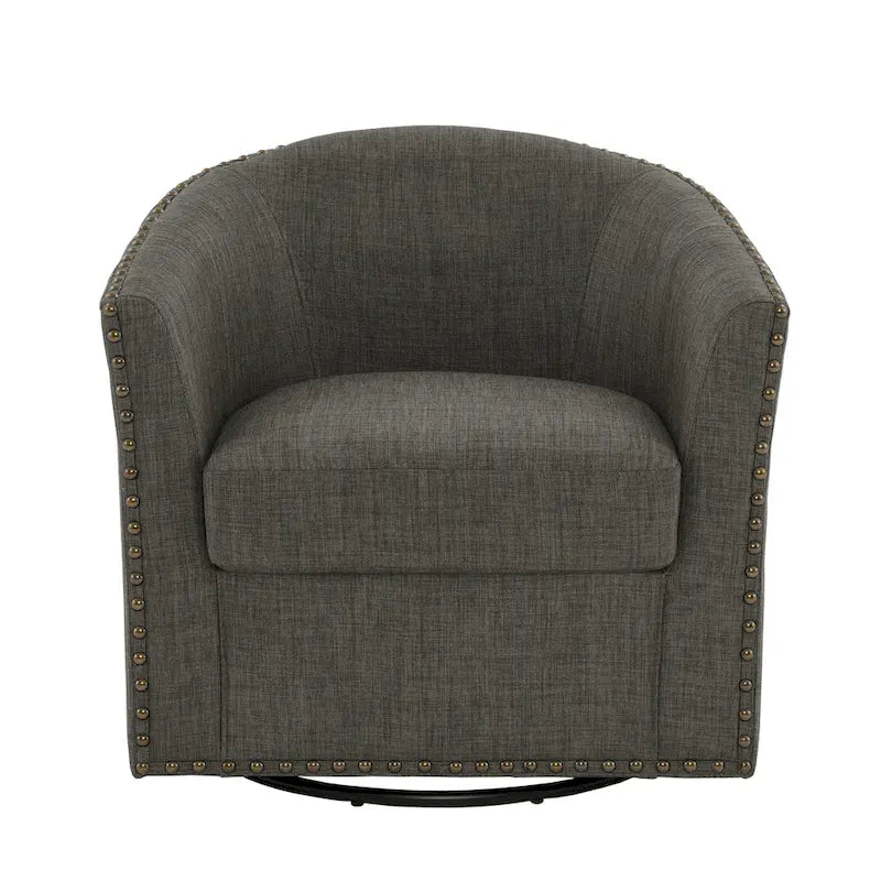 Poltrona girevole accent in lino imbottita con borchie, stile moderno