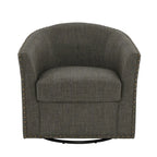Poltrona girevole accent in lino imbottita con borchie, stile moderno