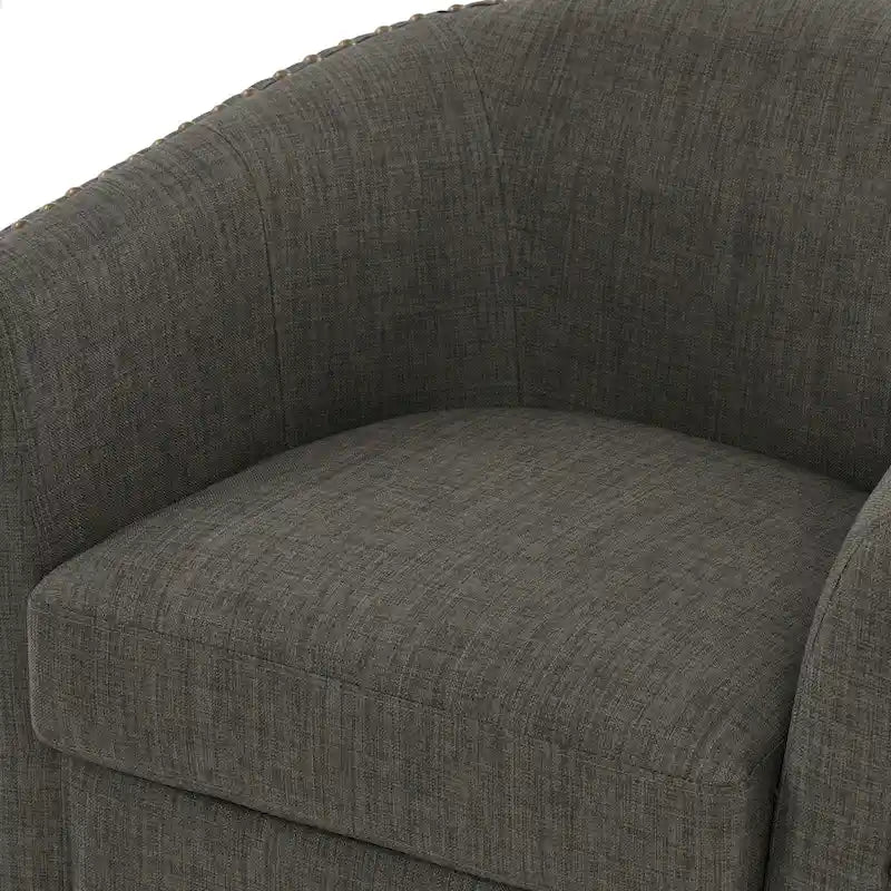 Poltrona girevole accent in lino imbottita con borchie, stile moderno